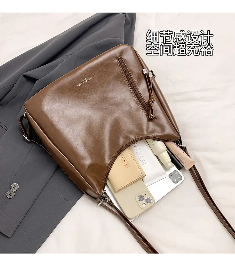 Women's Brown Leather Shoulder Bag with Detachable Strap — feature 6