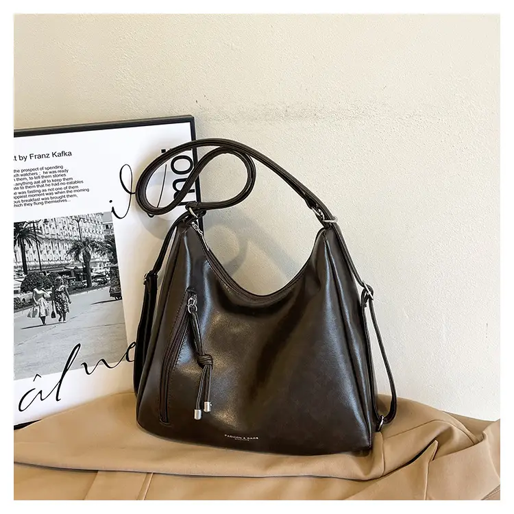 Women's Brown Leather Shoulder Bag with Detachable Strap - Image 2