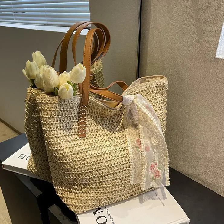 Women's Large Capacity Woven Tote Bag Seaside Holiday Bag - Image 3