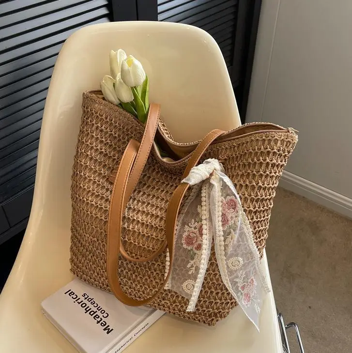 Women's Large Capacity Woven Tote Bag Seaside Holiday Bag - Image 4