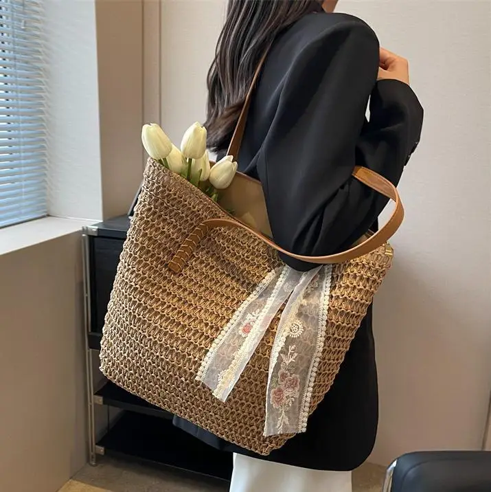 Women's Large Capacity Woven Tote Bag Seaside Holiday Bag - Image 5