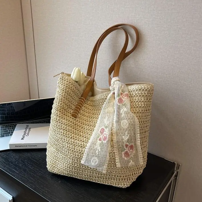 Women's Large Capacity Woven Tote Bag Seaside Holiday Bag - Image 6