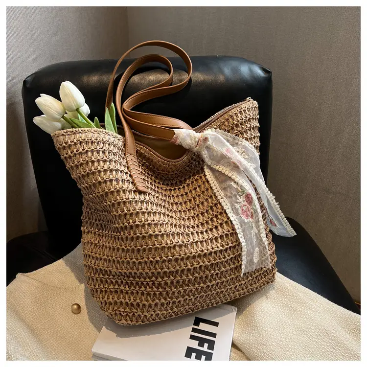 Women's Large Capacity Woven Tote Bag Seaside Holiday Bag — feature 17