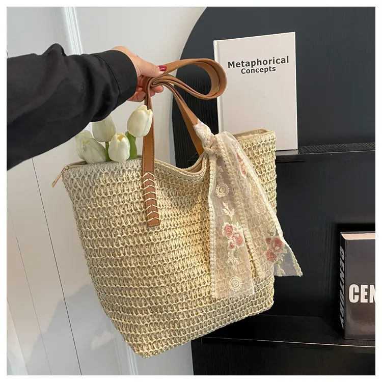 Women's Large Capacity Woven Tote Bag Seaside Holiday Bag — feature 19