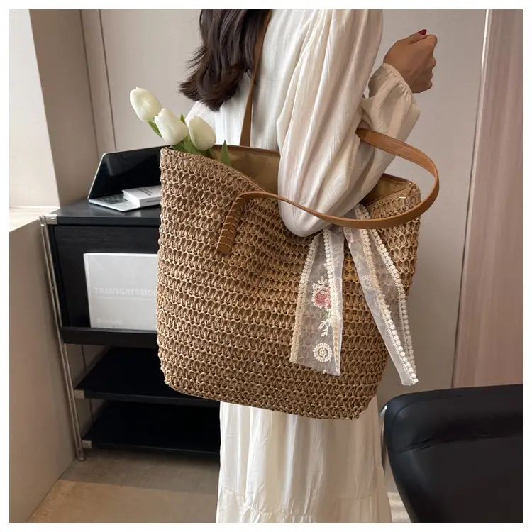 Women's Large Capacity Woven Tote Bag Seaside Holiday Bag — feature 20