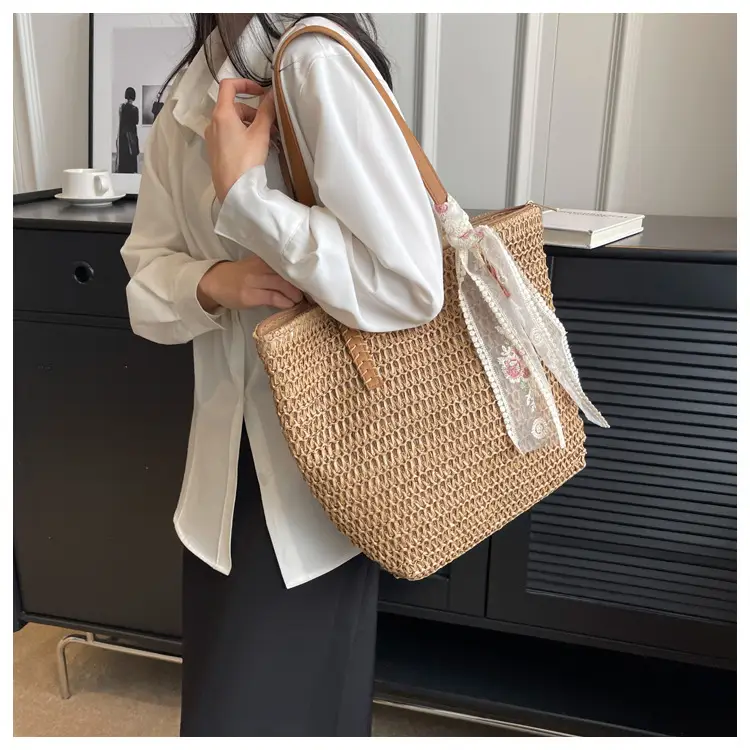 Women's Large Capacity Woven Tote Bag Seaside Holiday Bag — feature 21