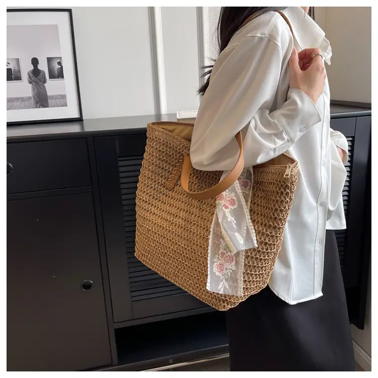 Women's Large Capacity Woven Tote Bag Seaside Holiday Bag — feature 22