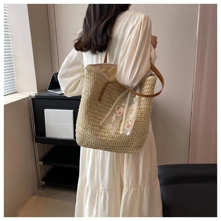 Women's Large Capacity Woven Tote Bag Seaside Holiday Bag — feature 23
