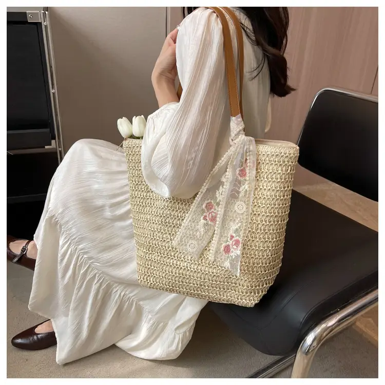Women's Large Capacity Woven Tote Bag Seaside Holiday Bag — feature 24