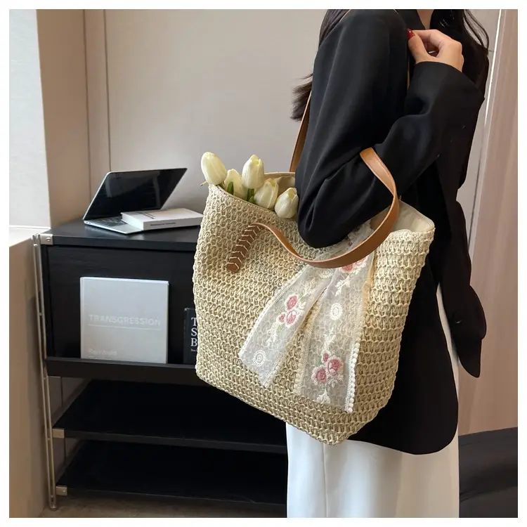 Women's Large Capacity Woven Tote Bag Seaside Holiday Bag — feature 25