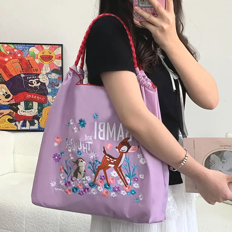Purple Japanese Embroidered Tote Bag for Summer - Image 3