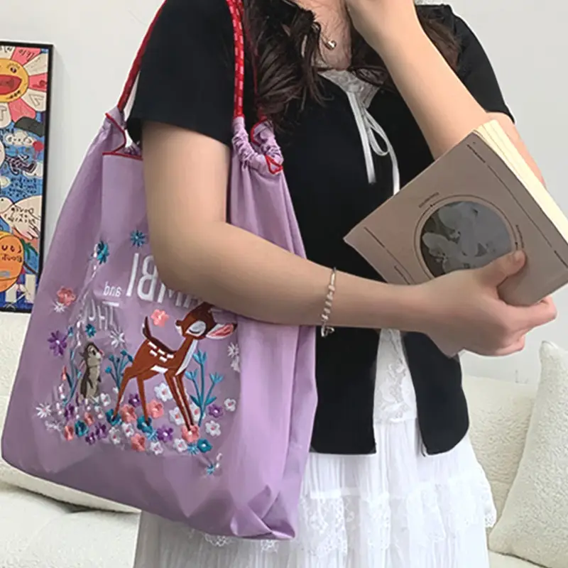 Purple Japanese Embroidered Tote Bag for Summer - Image 5