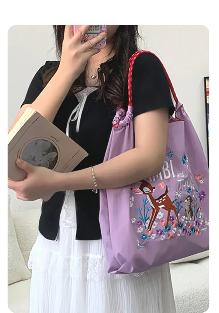 Purple Japanese Embroidered Tote Bag for Summer — feature 13
