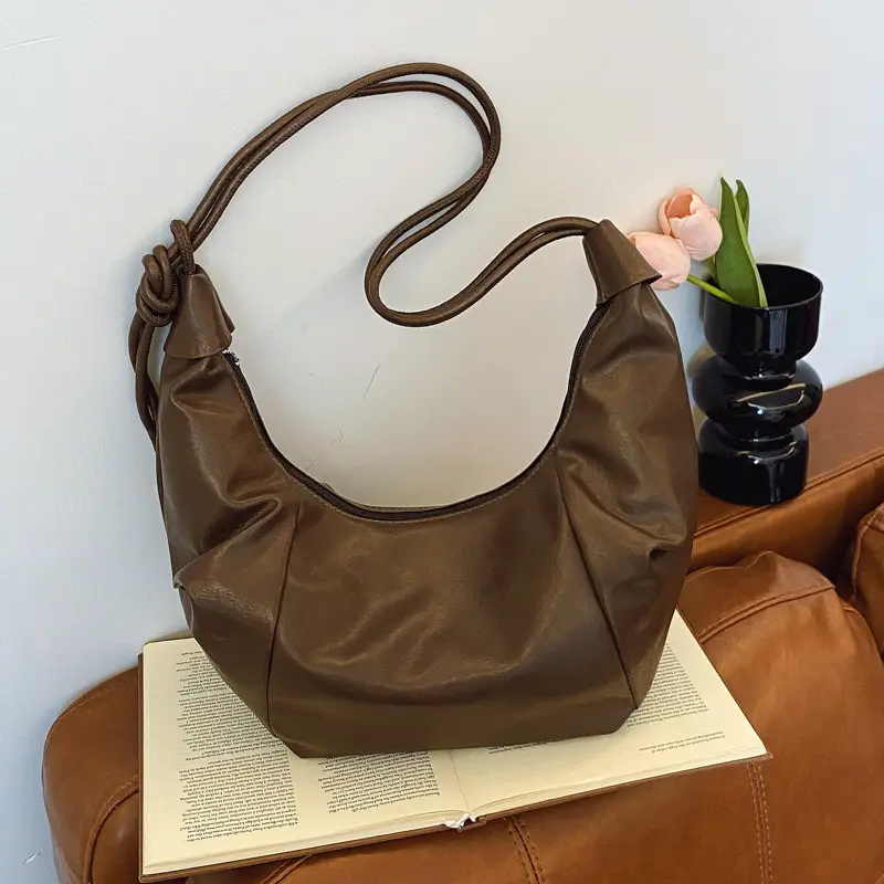 Women Vintage Brown PU Shoulder Bag - Image 6