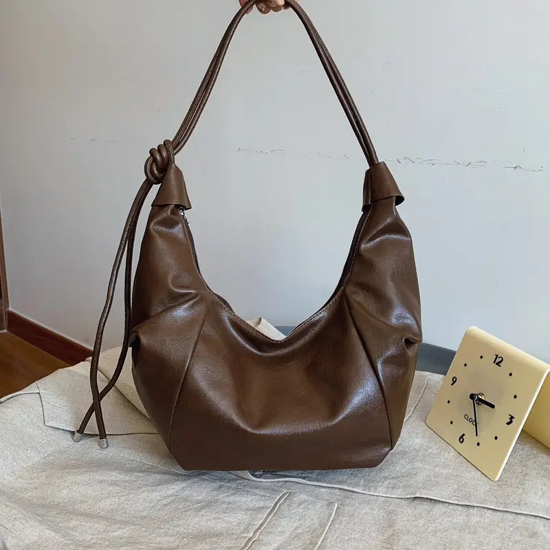 Women Vintage Brown PU Shoulder Bag - Image 3