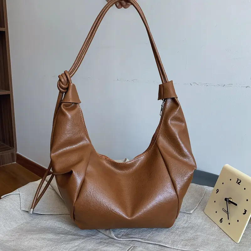 Women Vintage Brown PU Shoulder Bag - Image 4