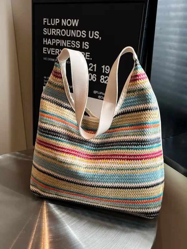 Rainbow Straw Shoulder Bag for Women 2025 - Image 2