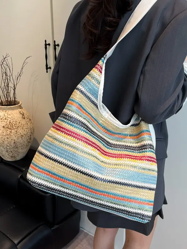 Rainbow Straw Shoulder Bag for Women 2025 - Image 3