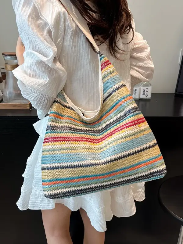 Rainbow Straw Shoulder Bag for Women 2025 - Image 4