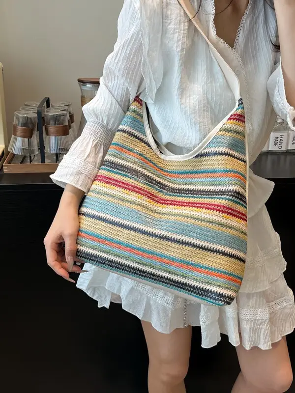 Rainbow Straw Shoulder Bag for Women 2025 - Image 5