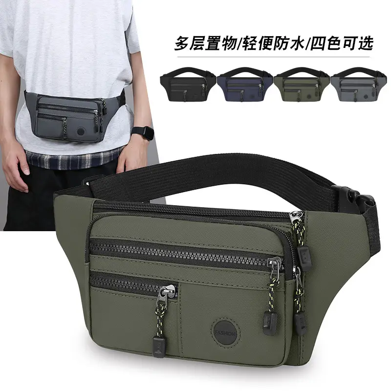 Men's Multi-Layer Waist Bag PU Leather Grey - Image 6