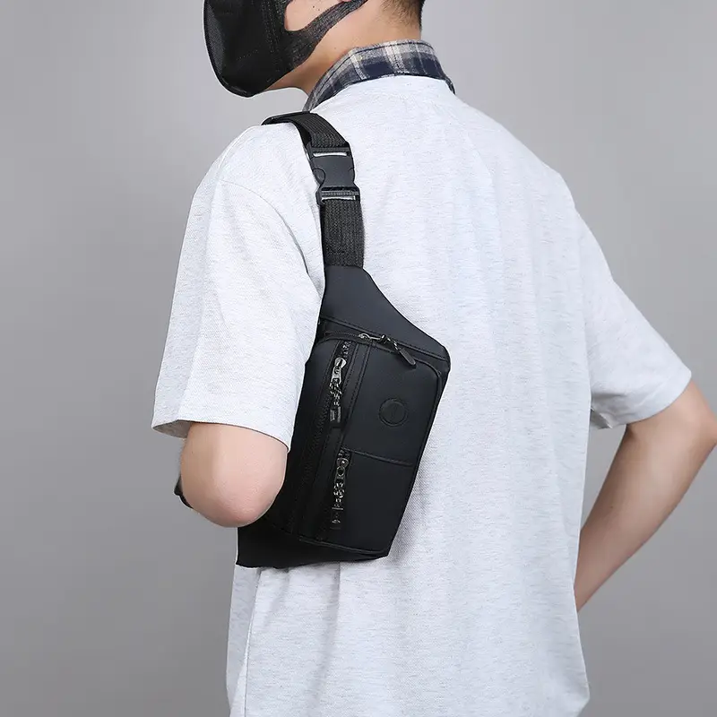 Men's Multi-Layer Waist Bag PU Leather Grey - Image 8