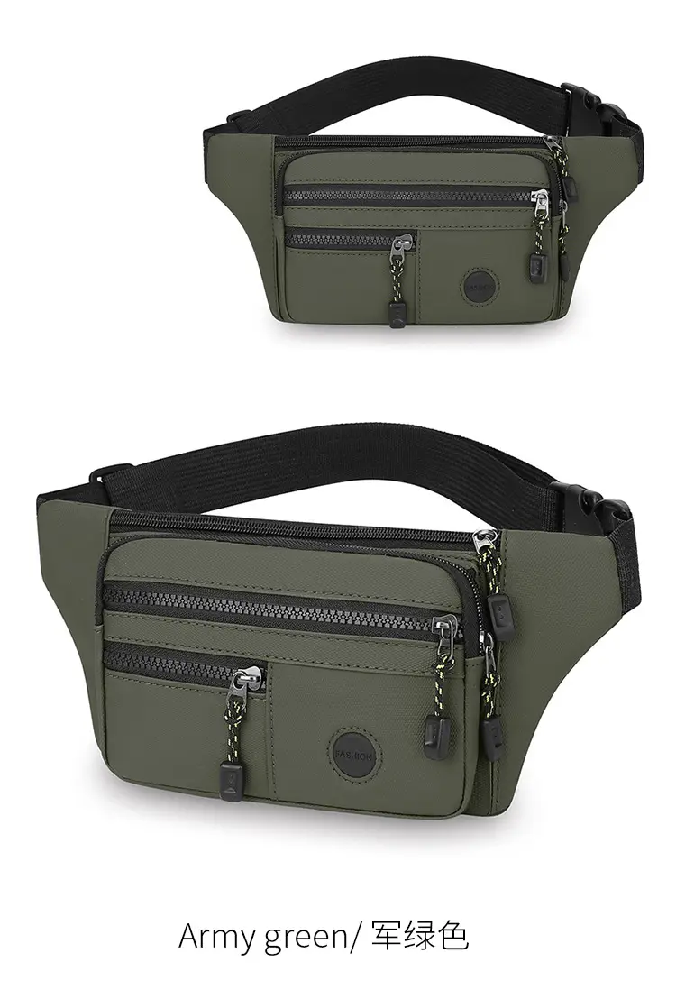 Men's Multi-Layer Waist Bag PU Leather Grey — feature 10
