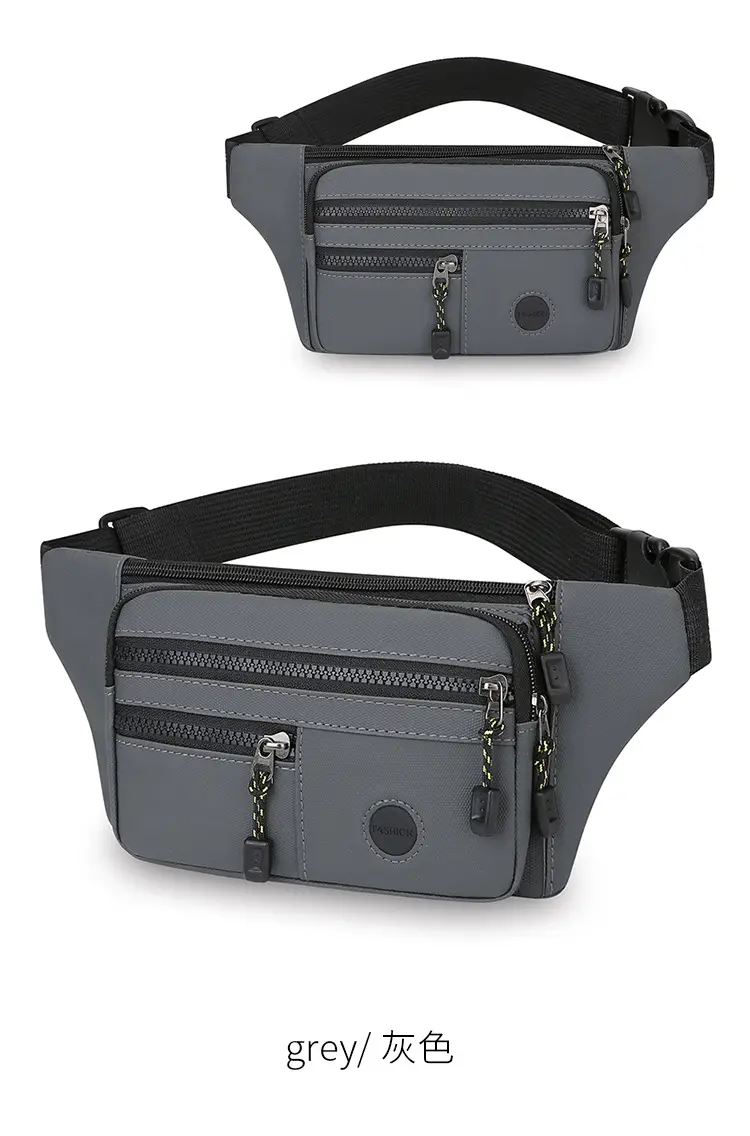 Men's Multi-Layer Waist Bag PU Leather Grey — feature 12