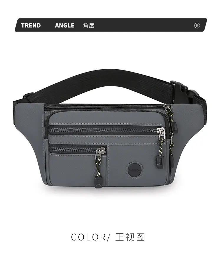 Men's Multi-Layer Waist Bag PU Leather Grey — feature 13