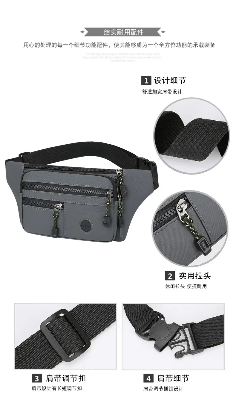 Men's Multi-Layer Waist Bag PU Leather Grey — feature 2
