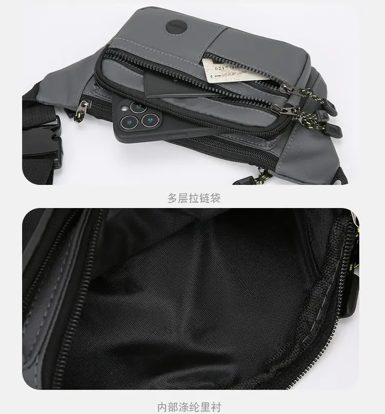 Men's Multi-Layer Waist Bag PU Leather Grey — feature 20