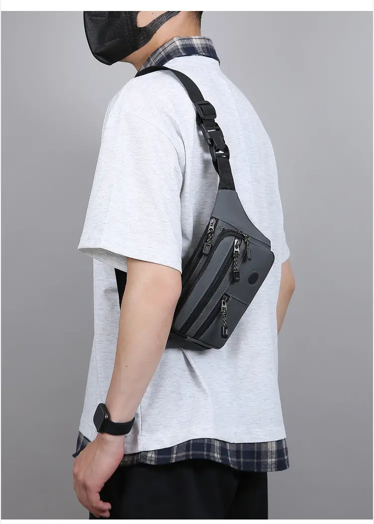 Men's Multi-Layer Waist Bag PU Leather Grey — feature 23