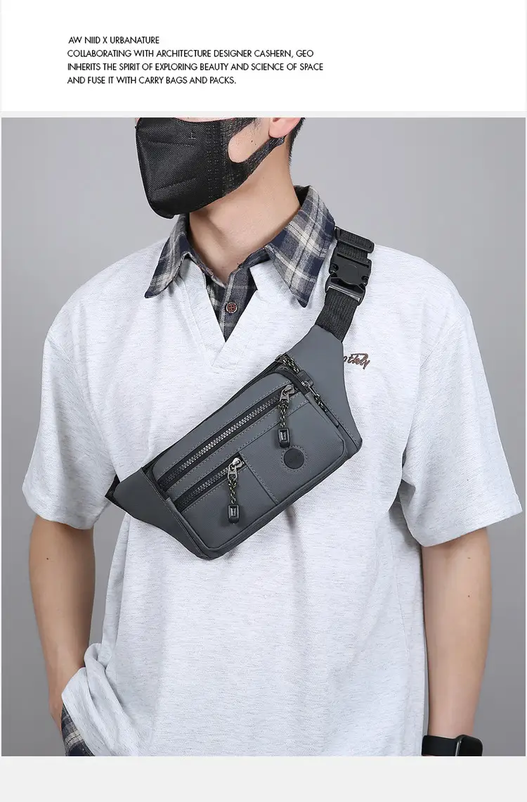 Men's Multi-Layer Waist Bag PU Leather Grey — feature 25