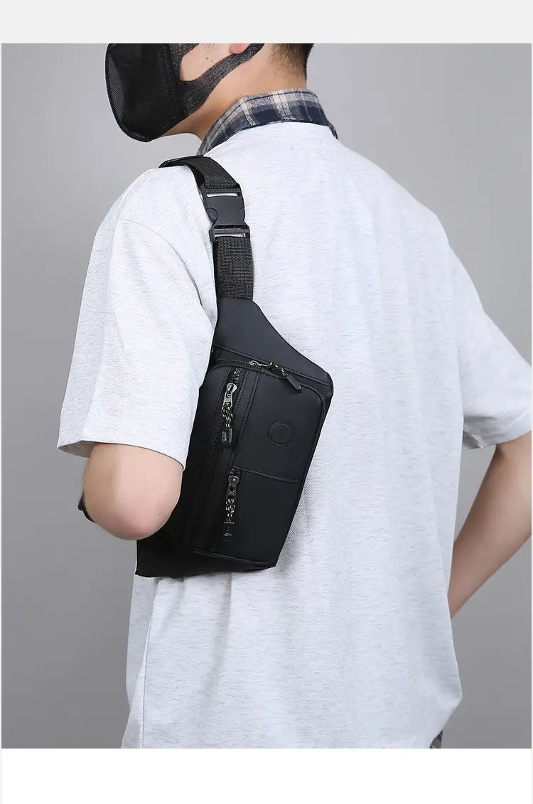 Men's Multi-Layer Waist Bag PU Leather Grey — feature 26