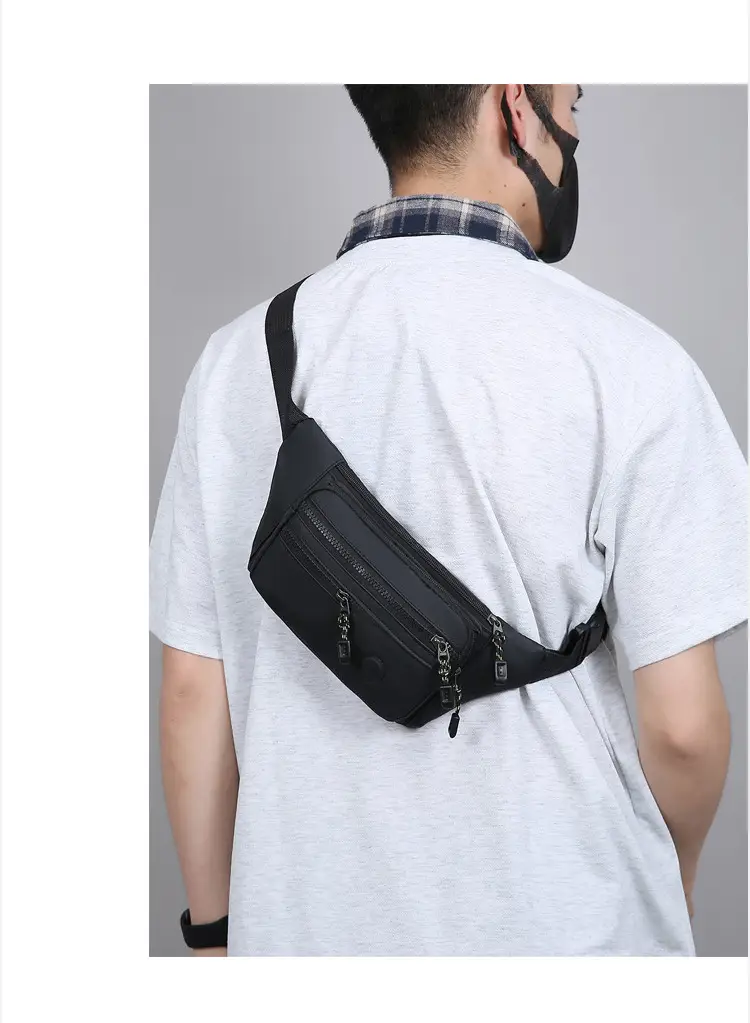 Men's Multi-Layer Waist Bag PU Leather Grey — feature 27