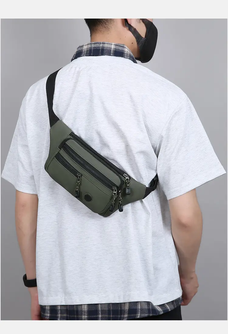 Men's Multi-Layer Waist Bag PU Leather Grey — feature 30