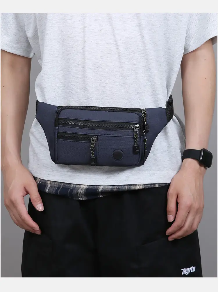 Men's Multi-Layer Waist Bag PU Leather Grey — feature 31