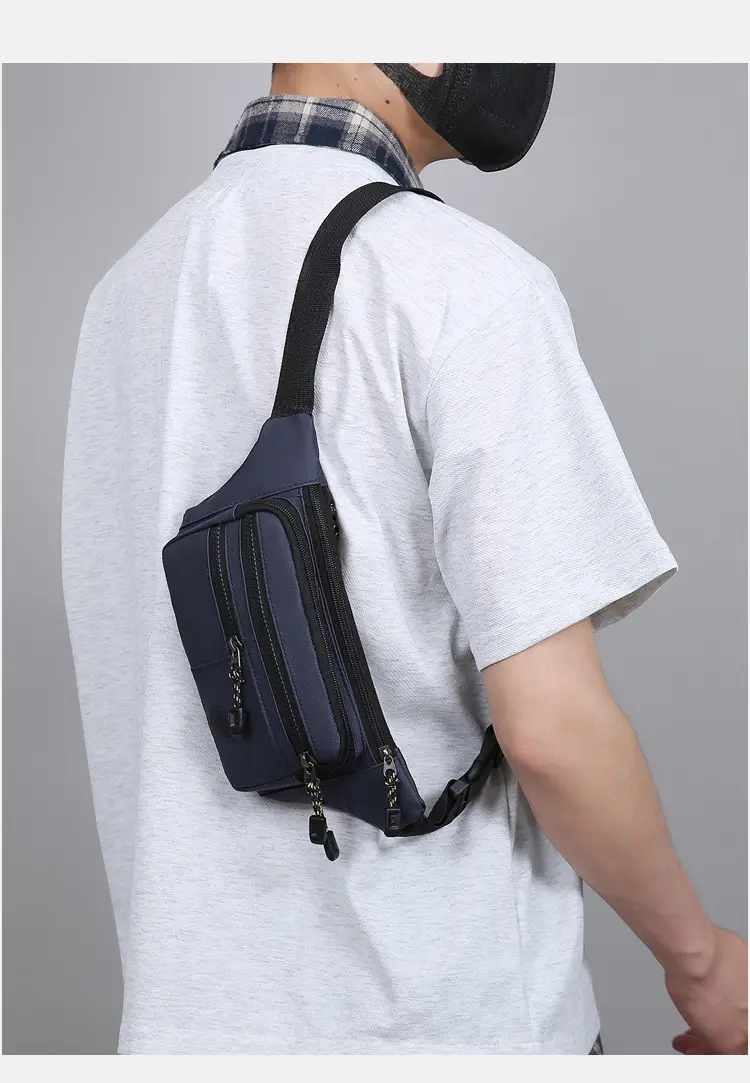 Men's Multi-Layer Waist Bag PU Leather Grey — feature 32
