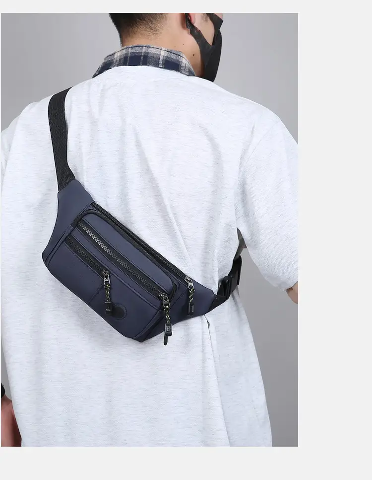 Men's Multi-Layer Waist Bag PU Leather Grey — feature 33