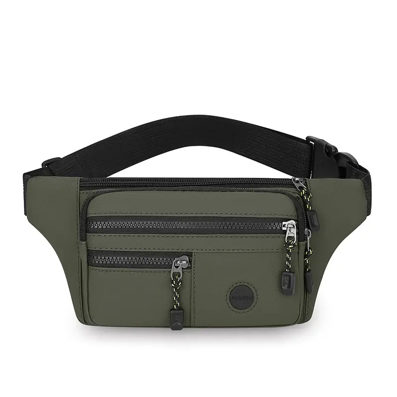 Men's Multi-Layer Waist Bag PU Leather Grey - Image 3