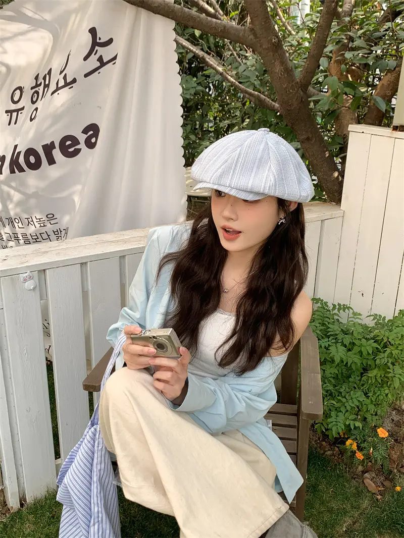 Women's Striped Duck Cap with Big Head Circumference — feature 1