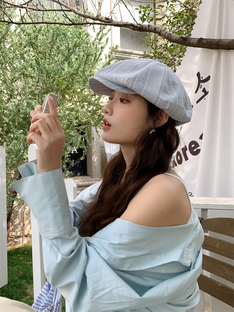 Women's Striped Duck Cap with Big Head Circumference — feature 2