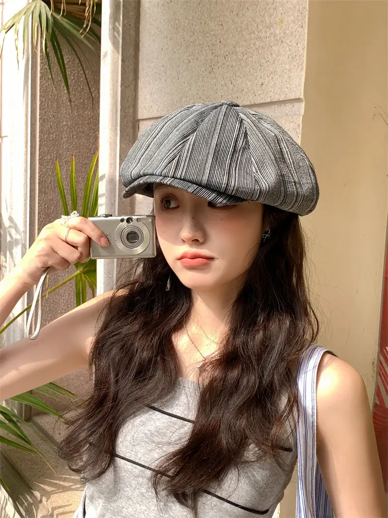 Women's Striped Duck Cap with Big Head Circumference — feature 3