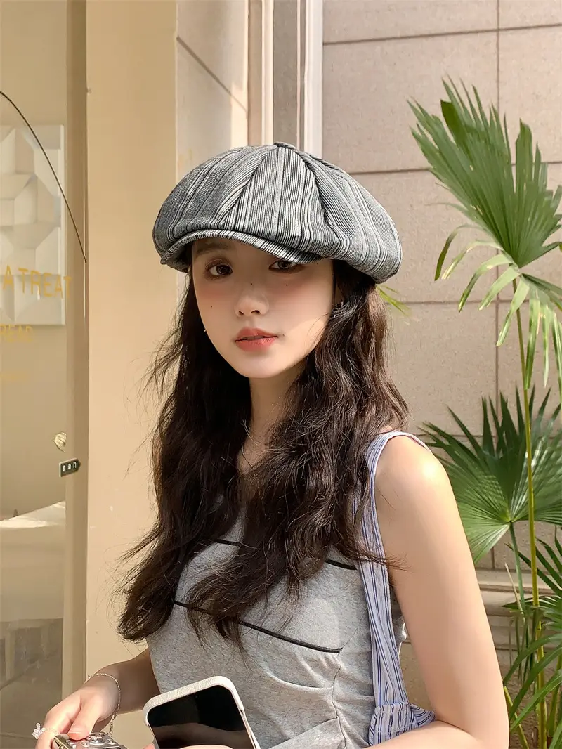 Women's Striped Duck Cap with Big Head Circumference — feature 4