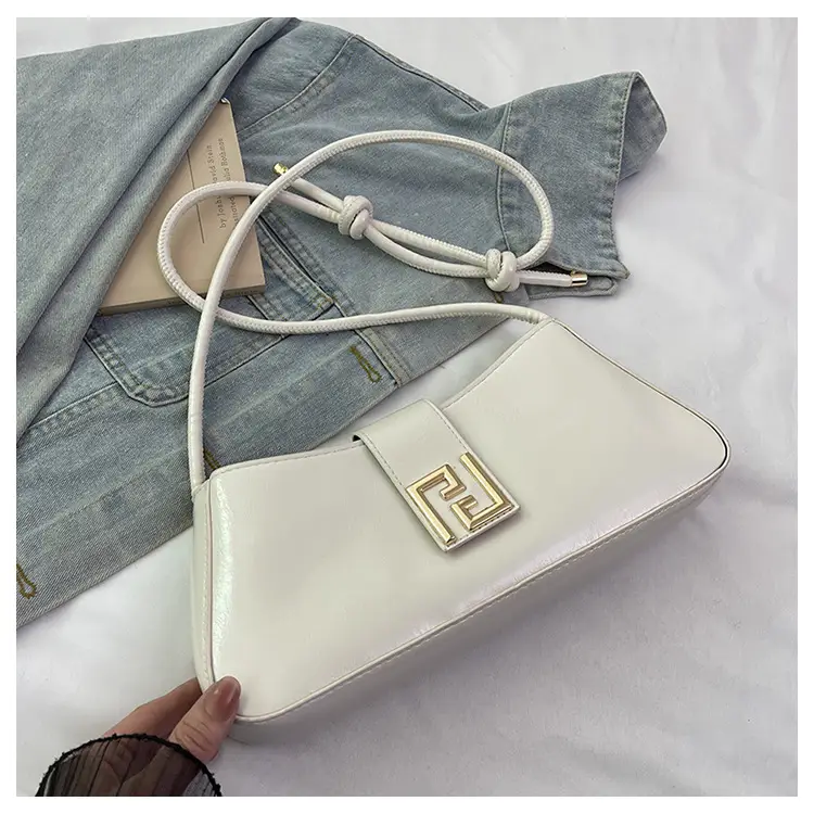 White F-Hook Shoulder Bag for Women 2025