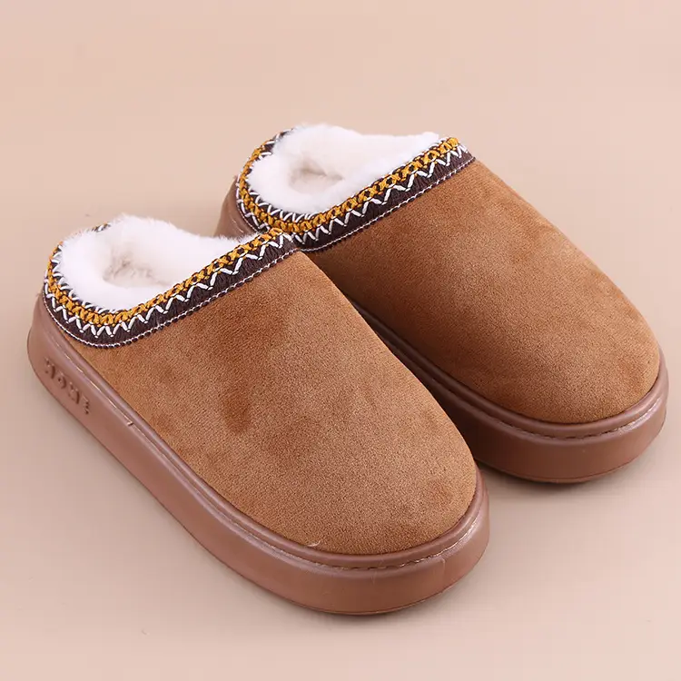 Cross-Border 2025 New Faux Suede Home Cotton Slippers, Ethnic Style Fashionable Thick-Soled Non-Slip Warm Cotton Slippers
