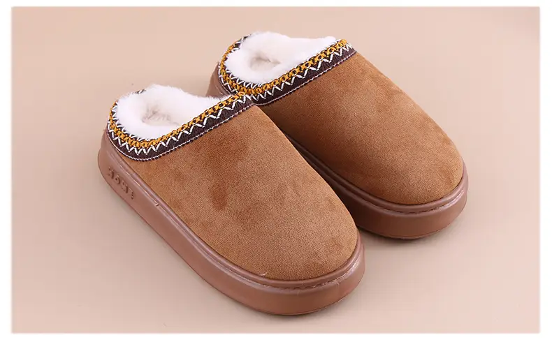 Cross-Border 2025 New Faux Suede Home Cotton Slippers, Ethnic Style Fashionable Thick-Soled Non-Slip Warm Cotton Slippers — feature 10