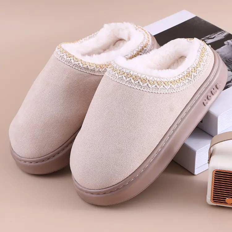 Cross-Border 2025 New Faux Suede Home Cotton Slippers, Ethnic Style Fashionable Thick-Soled Non-Slip Warm Cotton Slippers