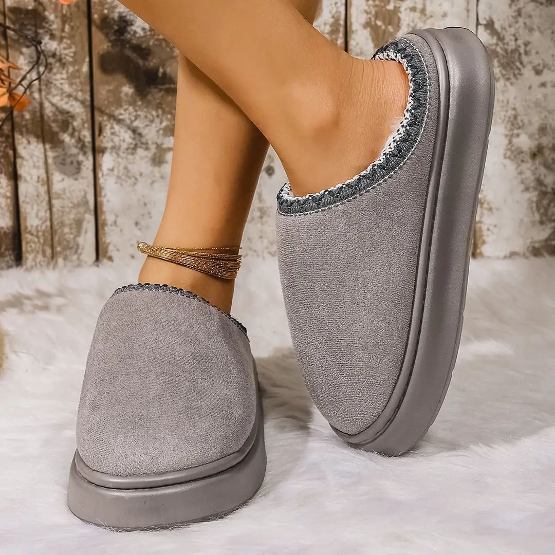 Cross-Border 2025 New Faux Suede Home Cotton Slippers, Ethnic Style Fashionable Thick-Soled Non-Slip Warm Cotton Slippers