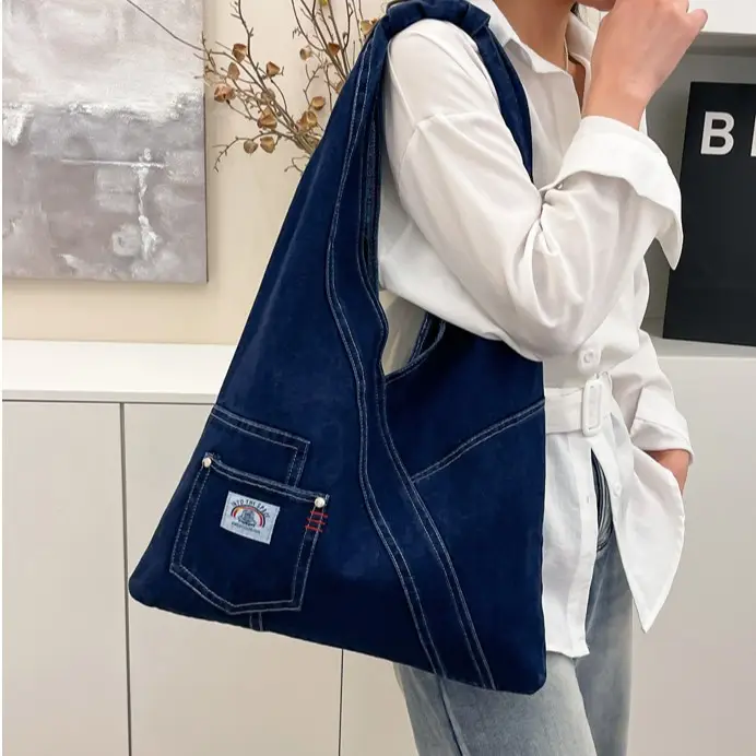 Vintage Denim Shoulder Bag 2025 New Style Distinctive Street Trendy Canvas Bag Student All-match Large Capacity Satchel luggage and leather goods - Image 5
